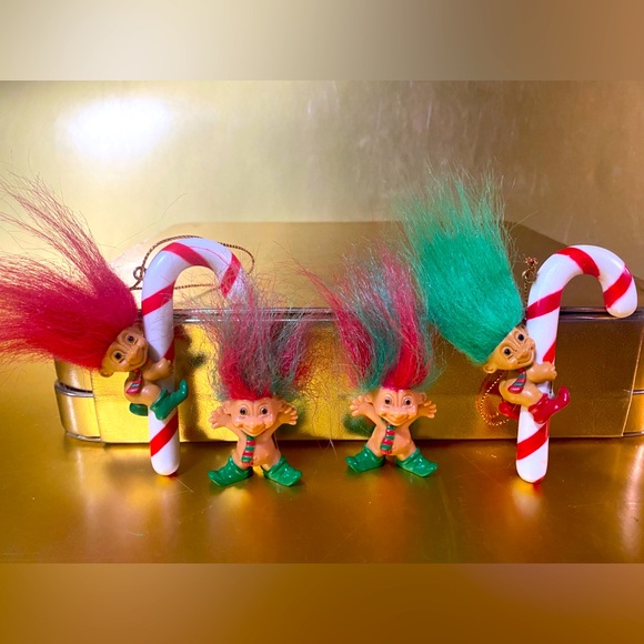 RUSS BERRIE VINTAGE CHRISTMAS ELF TROLLS & CANDY CANE ELF TROLL ORNAMENTS BUNDLE - Picture 2 of 16